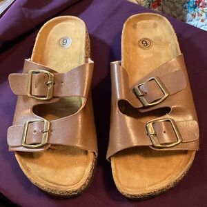 Brown Double Buckle Sandals Size 6